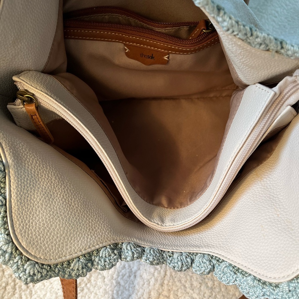 The Sak Vintage Cream and Tan Tote with Brown Handles and Tassels - Picture 13 of 16